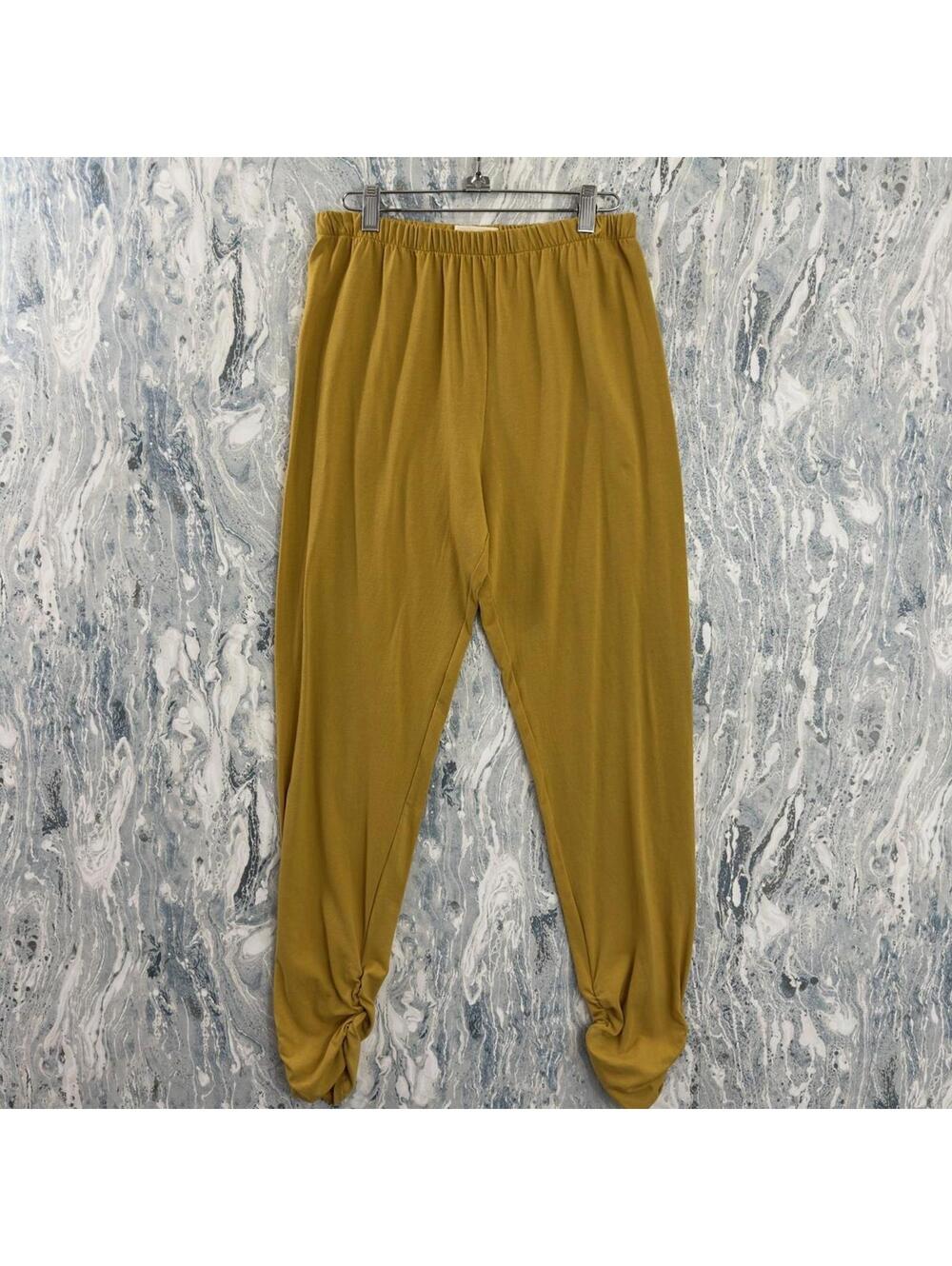 Boho Minimalist Lagenlook Ruched Mustard Yellow Leggings (M)